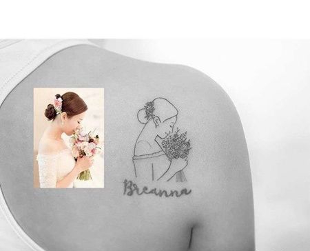 线条后肩人像纹身图案