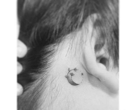 小清新耳后月亮纹身图案
