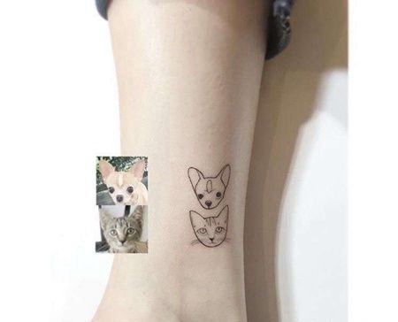 小清新脚踝猫狗纹身图案