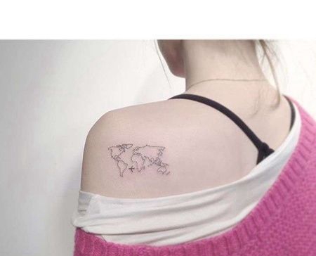 小清新后肩地图纹身图案