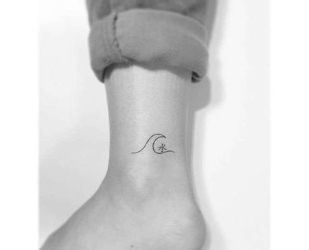 小清新脚踝海浪纹身图案