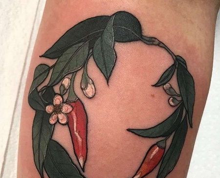 New School小腿辣椒纹身图案