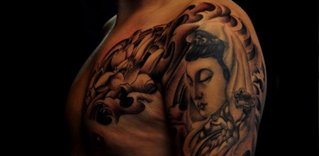 半甲观音佛像莲花纹身