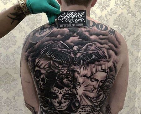 写实后背天使圣母女人纹身图案