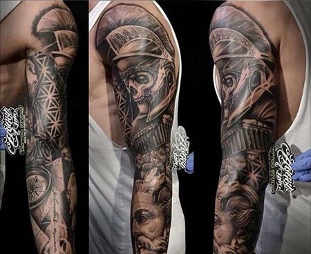 写实胳膊骷髅雕像纹身图案