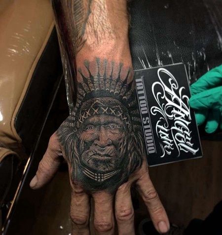 写实手背印第安女人纹身图案