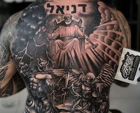 New School后背天使恶魔纹身图案