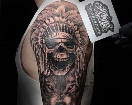 写诗大臂狼骷髅纹身图案