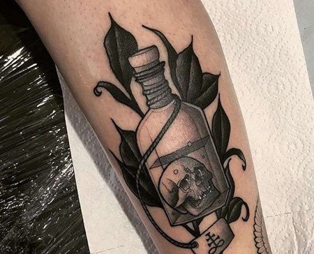 New School小臂骷髅瓶子纹身图案