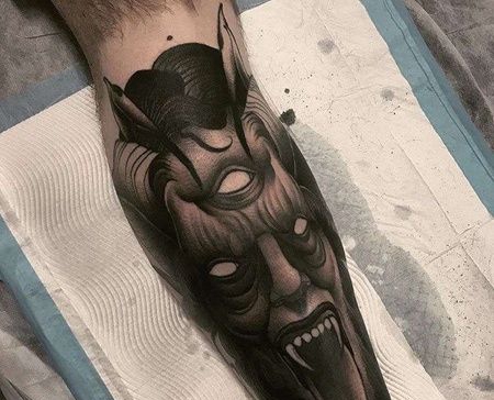 New School小腿恶魔纹身图案