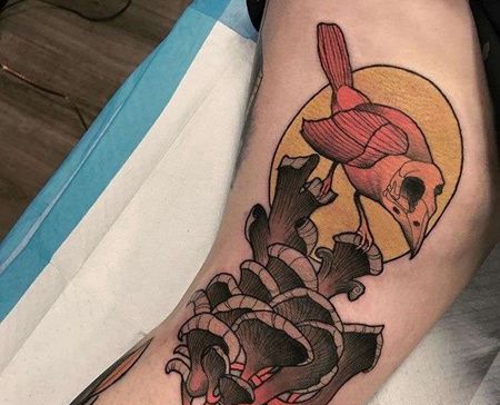 New School大腿蘑菇纹身图案