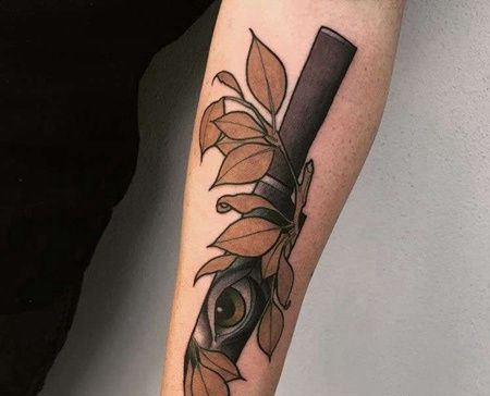 New School小臂匕首叶子纹身图案