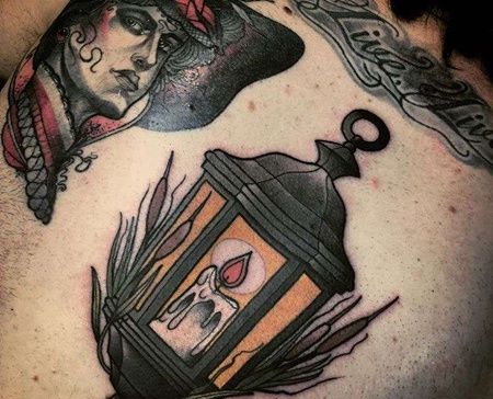 New School大腿灯笼蜡烛纹身图案