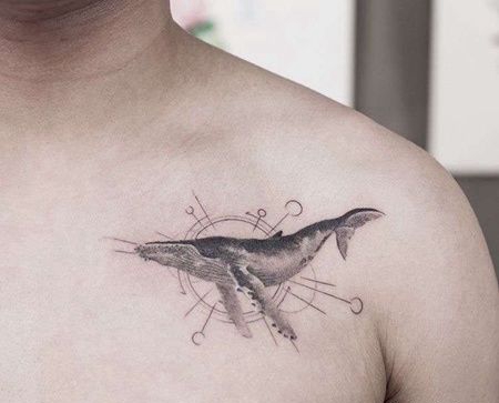 前胸鲸鱼纹身图案