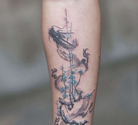 泼墨小臂龙纹身图案