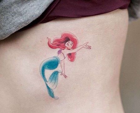 卡通侧腰美人鱼纹身图案