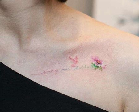 水彩锁骨字母纹身图案