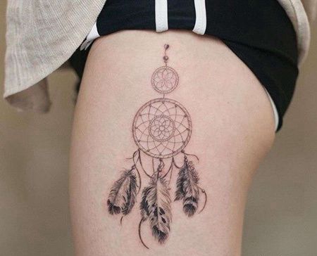 小清新大腿捕梦网纹身图案