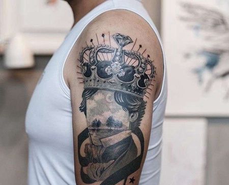 New School大臂国王王冠纹身图案