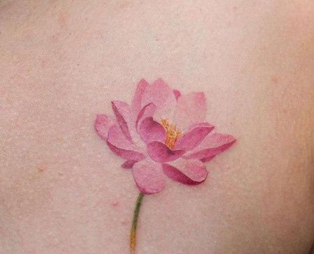 水彩后肩荷花纹身图案