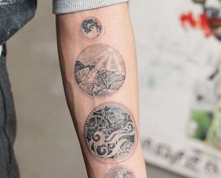 写实小臂机械海浪纹身图案