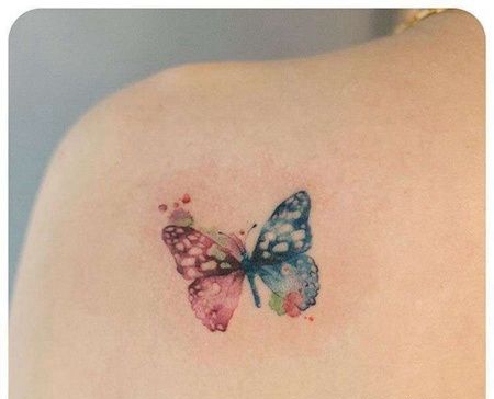 水彩后肩蝴蝶纹身图案
