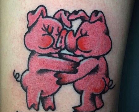 Old School大腿猪纹身图案