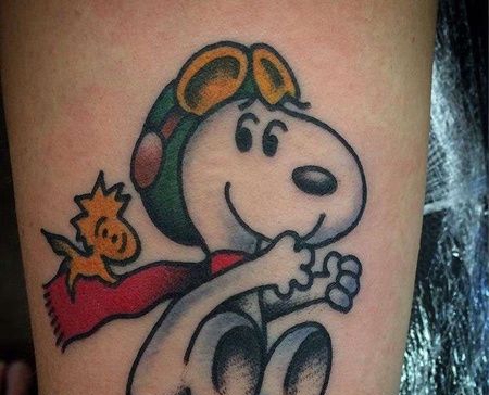 Old School小腿史努比纹身图案