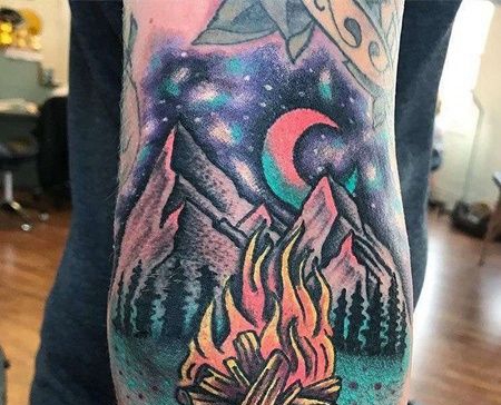 New School小腿星空纹身图案