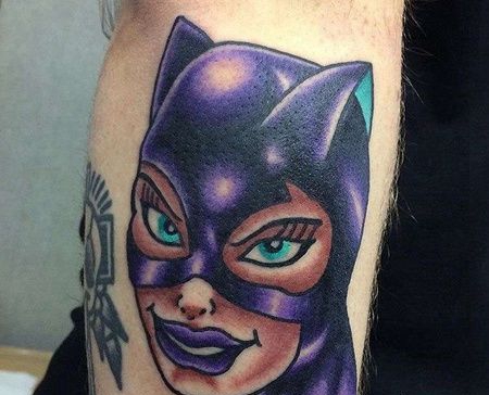 Old School小腿猫女纹身图案