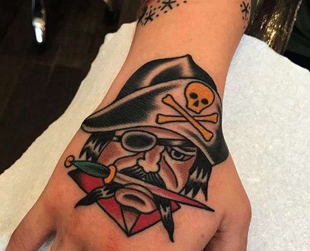 Old School手背海盗纹身图案