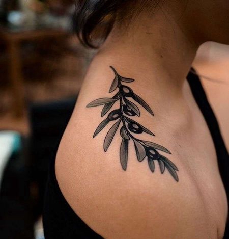 Old School肩上叶子纹身图案