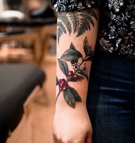 New School小臂花卉果子纹身图案