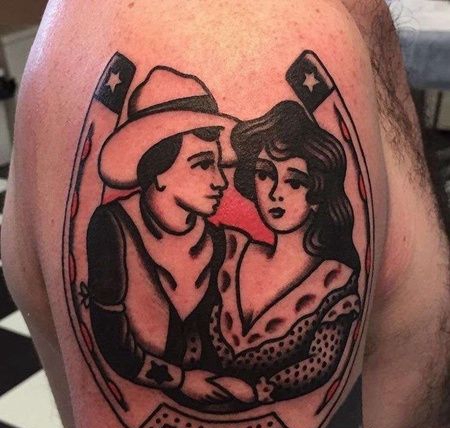 Old School大臂女人牛仔纹身图案