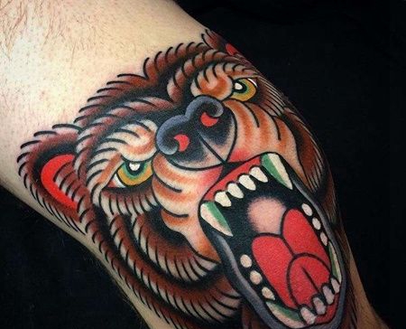 Old School大臂熊纹身图案