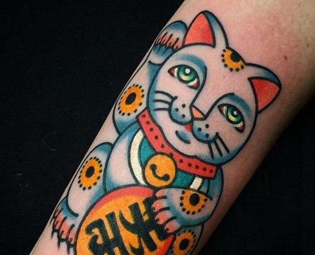Old School小臂招财猫纹身图案