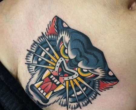 Old School腹部老虎纹身图案