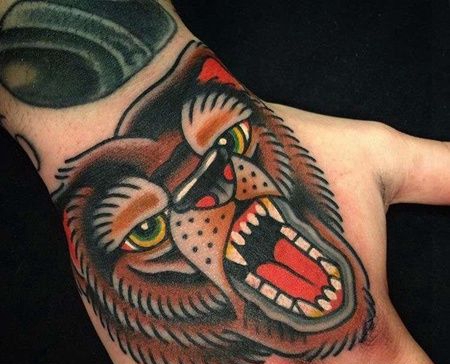 Old School手背熊纹身图案