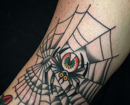 Old School大臂蜘蛛网纹身图案