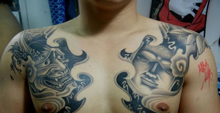 半甲佛与般若纹身图案