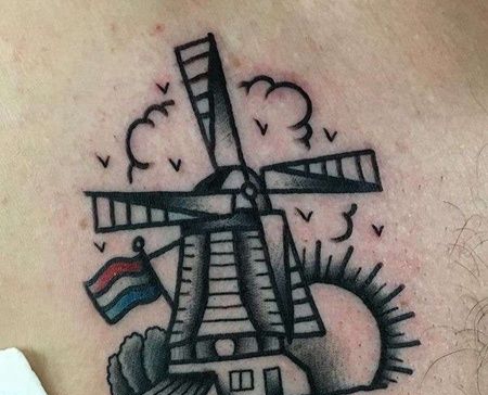 Old School大腿风车纹身图案