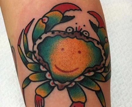 Old School小腿螃蟹纹身图案