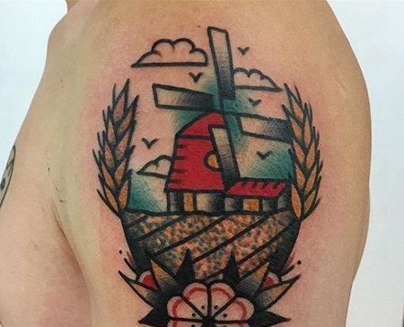 Old School大臂风车纹身图案