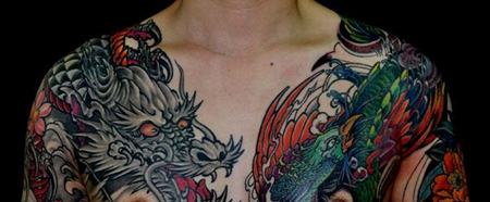 半甲龙头凤凰纹身图案