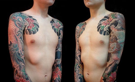 双花臂唐狮子纹身图案