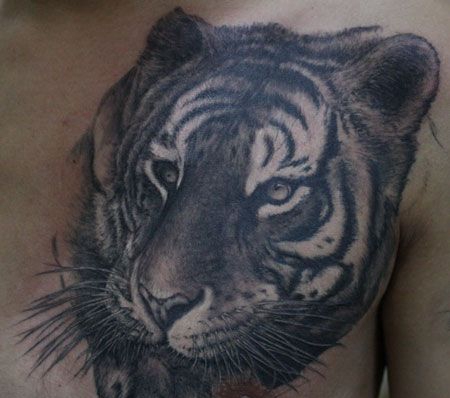 胸前老虎头纹身图案