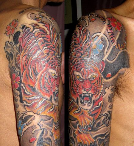 手臂凶狠的下山虎纹身图案