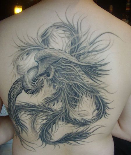 满背的凤凰回首纹身图案