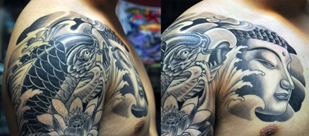 半甲鲤鱼如来佛祖纹身图案