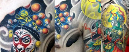 半甲孙悟空和脸谱纹身图案